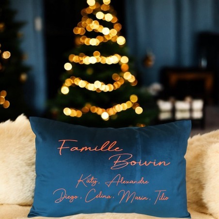 COUSSIN FAMILLE VELOURS INDIGO ECRITURE ORANGE