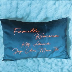 COUSSIN FAMILLE VELOURS INDIGO ECRITURE ORANGE